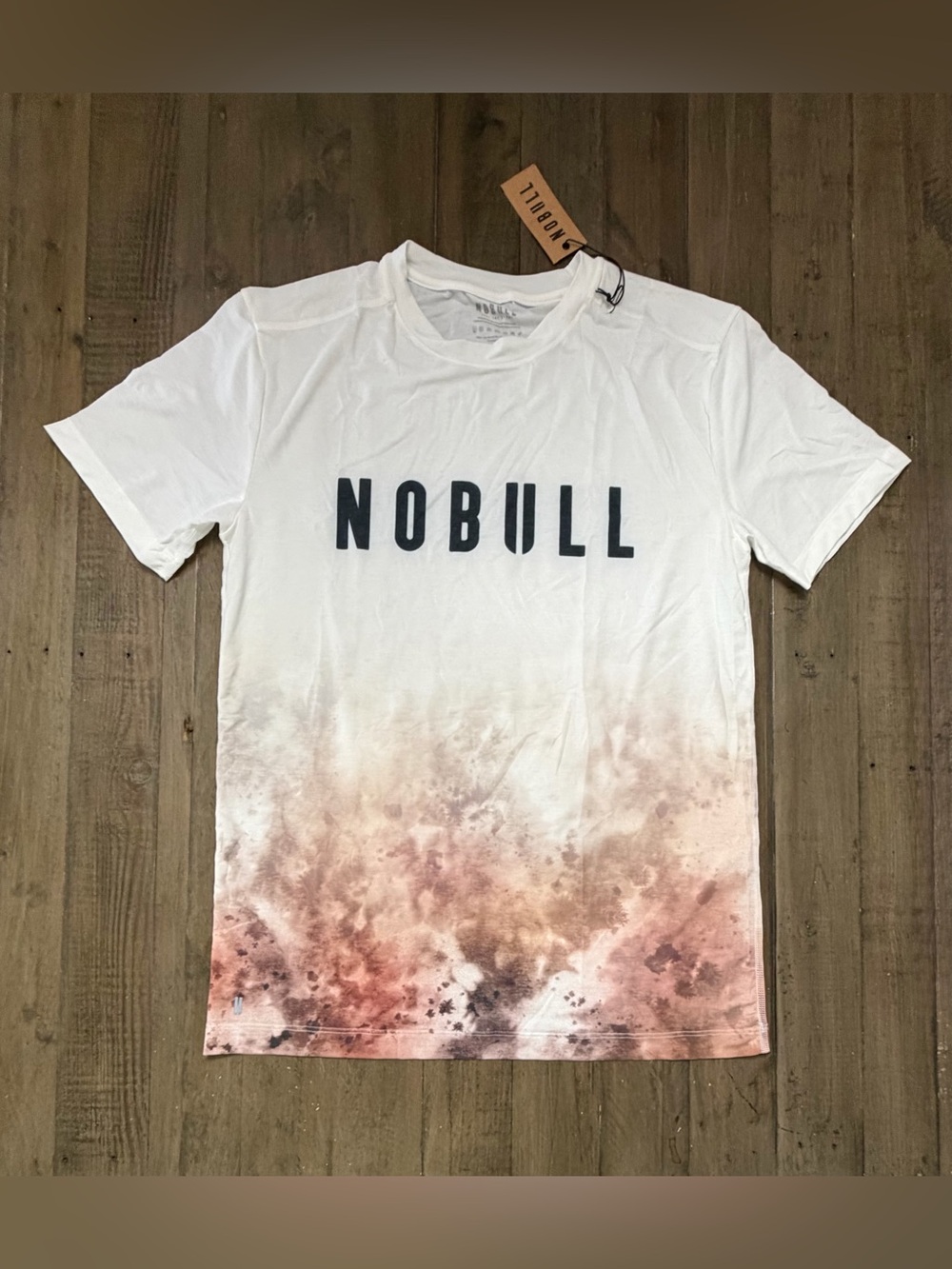NWT NOBULL Men's Dip Dye Short Sleeve Tee Medium White Toffee Brown Mud Run